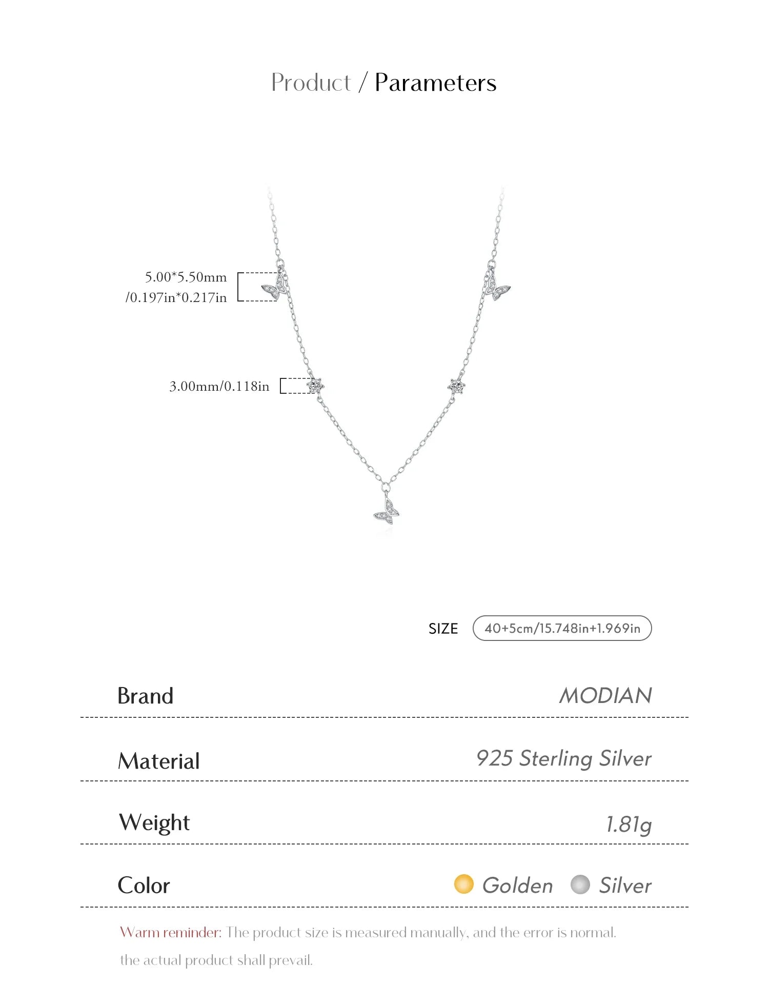 Flying Butterfly CZ Necklace 925 Sterling Silver Simple Link Chain Charms White Gold Plated Necklaces For Women Jewelry