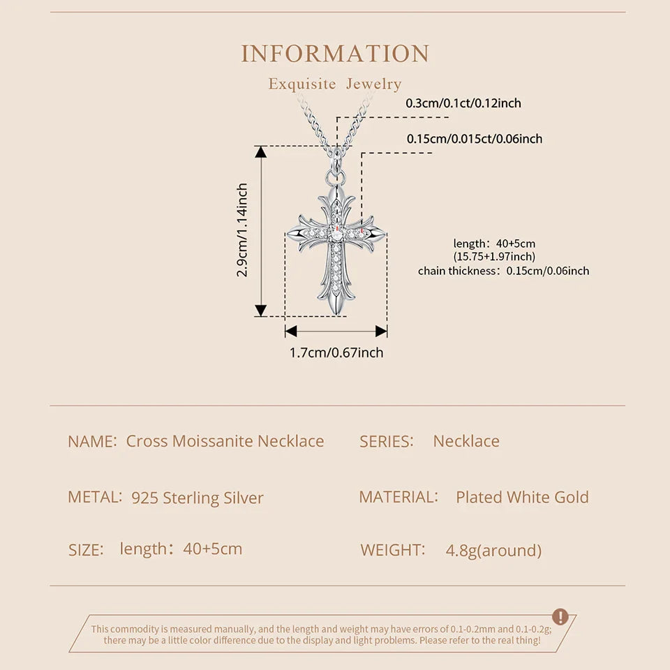 Moissanite Cross Pendant Necklace 925 Sterling Silver O-Chain Vintage Arrow Neck Chain for Women Guarding Faith Gift