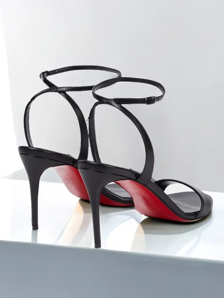 New slim heel nude sexy one-piece high-heeled sandals with feminine temperament, French women's comfortable high-heeled shoes