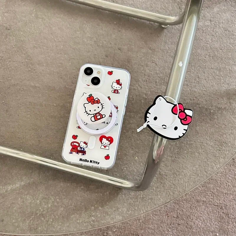 Cute Sanrio Hello Kitty Magnetic Card Wallet Holder Magsafe Wireless Charge Phone Case For iPhone 17 16 15 14 13 Pro Max Cover