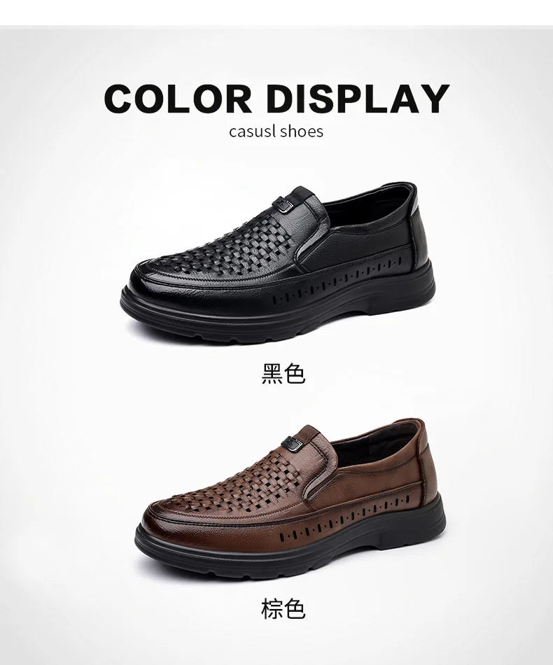 Summer New Designer Hallow Leather Shoes Man Breathable Soft Sole Business Casual Shoes Male Fashion Loafers Shoes for Man