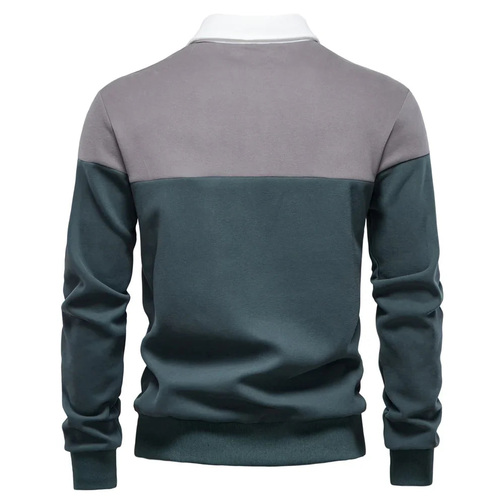 Men's Premium Cotton Sweatshirt Color Block Sweatshirt Long Sleeve Business Casual Social Sweatshirt