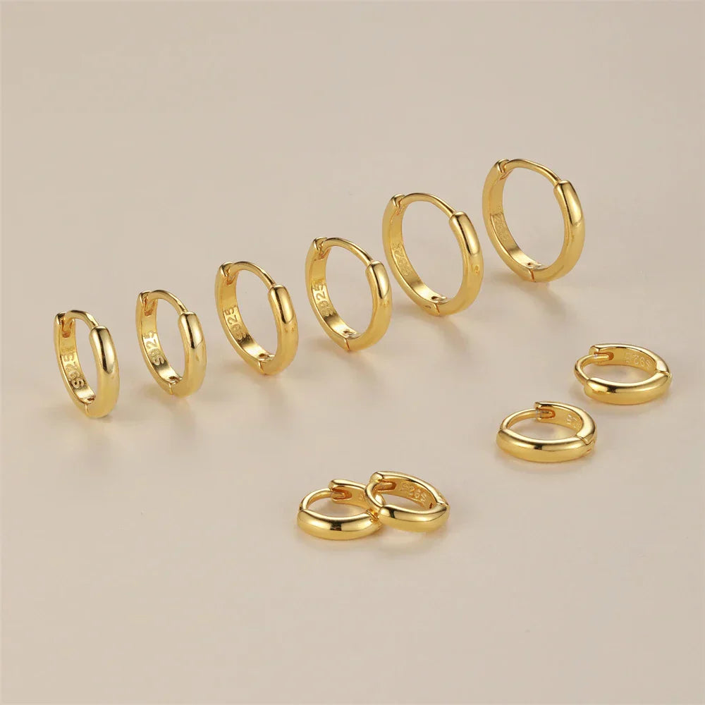 Silver 925 1 pair Women Small Hoops Earring Piercing Ear Cartilage Tragus Simple Thin Circle Anti-allergic Ear Buckle