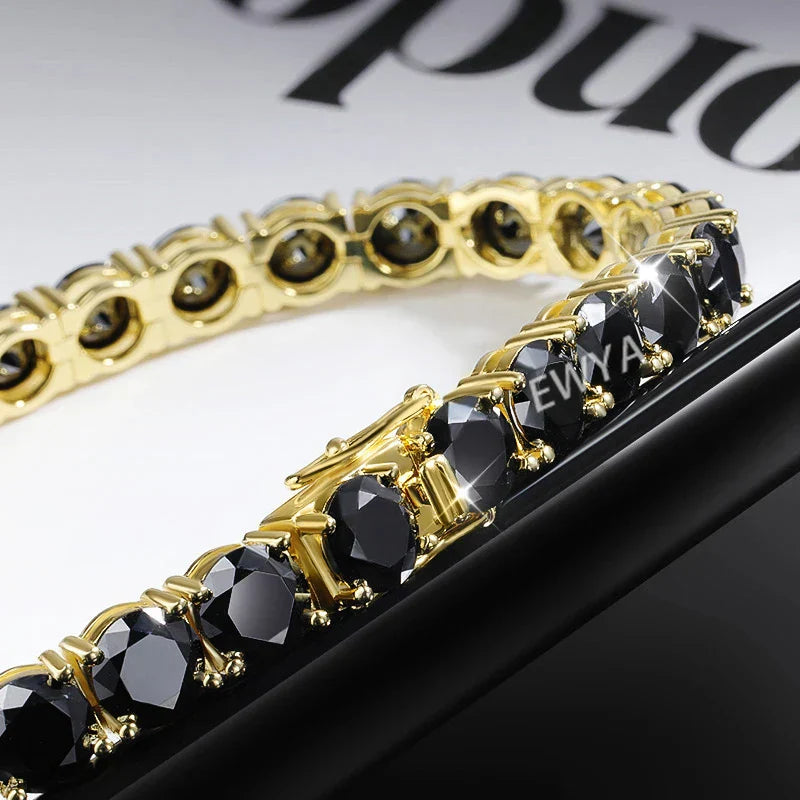 GRA Certified 3/4/5mm Full Black Moissanite Tennis Bracelet for Women Men 925 Silver Plated 18K Rose Gold Link Bracelets