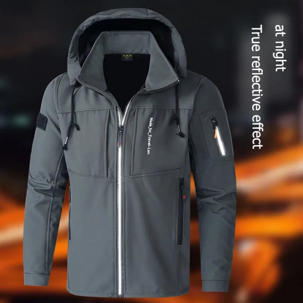 Men's Outdoor Jackets Fleece Lining Windbreaker Waterproof Winter Warm Jacket for Men Detachable Hat Men's Coats
