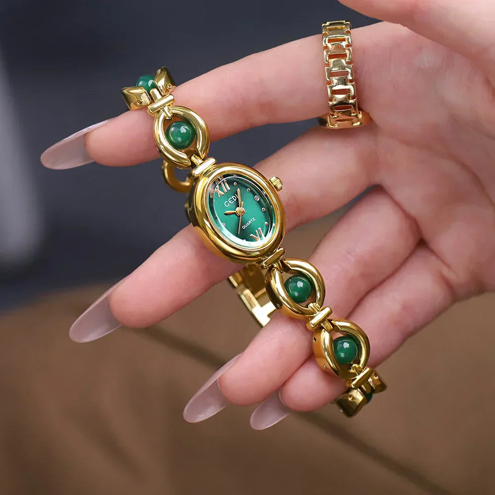 Ladies Watch Light Luxury Brand National Style Zulu Green Bracelet Advanced Bead Waterproof Women Fashion Quartz Wristwatches