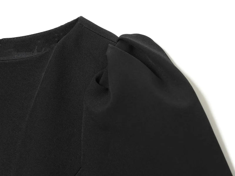 2025 women's new products are elegant and stylish Short dress with a boat neck and short sleeves with pleats  black dress