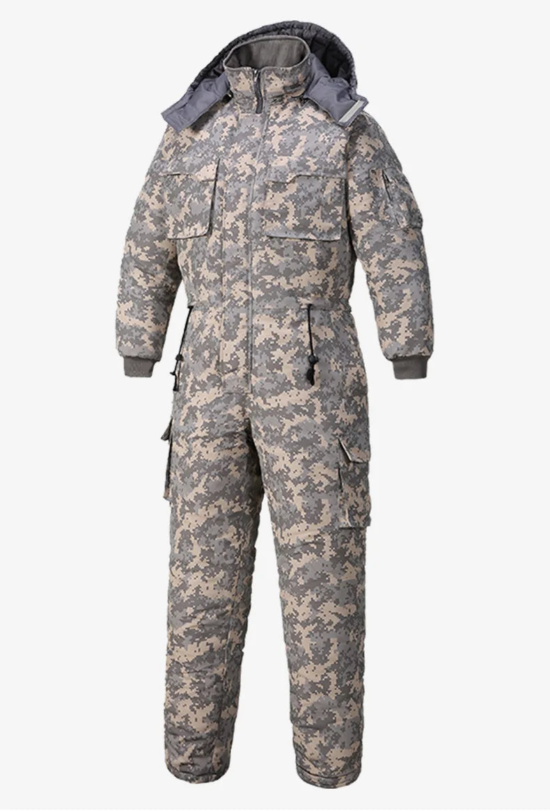 Men Winter Waterproof Thick Cotton Jumpsuit Clothing Outdoor Convenient Sports Camo Jacket Warm Cold Proof Hooded Work Clothes