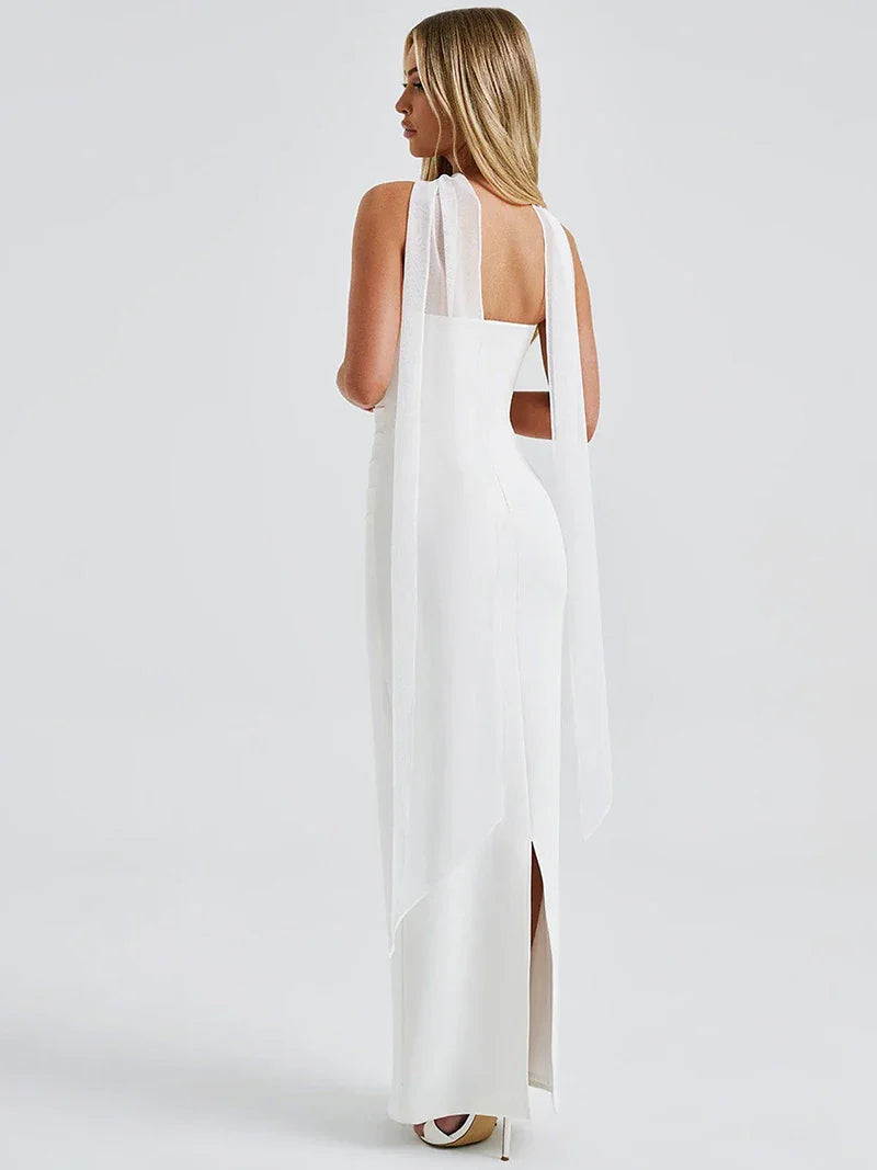 Elegant Strapless Maxi Dresses Woman  Backless Long Dress