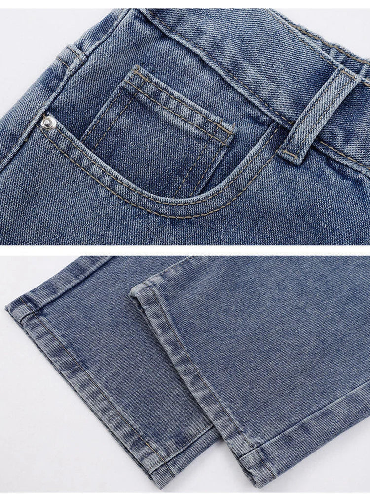 2025 New Korean Men's Casual Long Jeans Classic Man Straight Denim Wide-leg Pants Solid Color Light Blue Grey Black