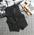 New V Neck Pinstripe Men's Vest Slime Fit Single Breasted Business Casual Men's Waistcoat For  Groomemsen Wedding