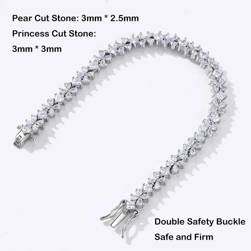 Original Clover Pear Cut Zircon Tennis Bracelet for Women Lady S925 Silver High Carbon Gemstone Link Bracelets Wholesale