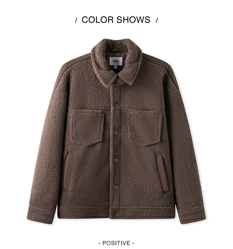 Jacket Men Plush Outerwear 2024 New Couple Solid Color Versatile Loose Imitation Lamb Wool Winter Outfit Neutral Style