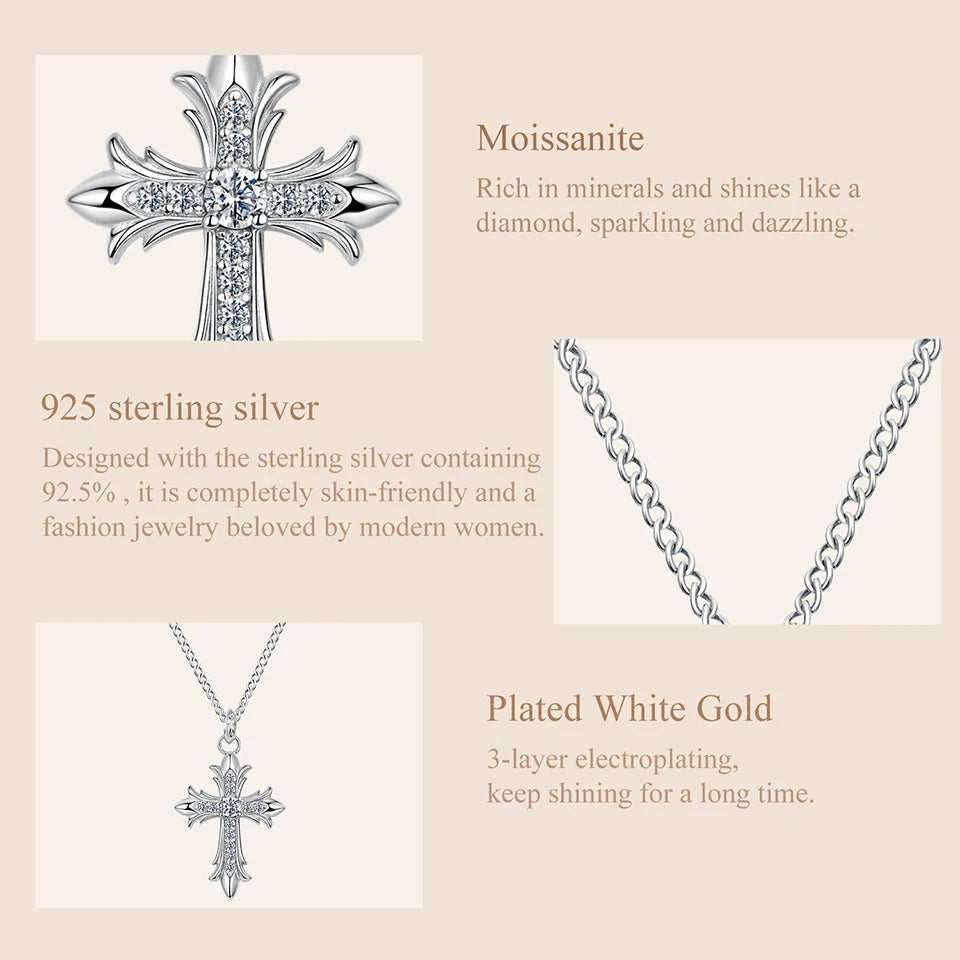 Moissanite Cross Pendant Necklace 925 Sterling Silver O-Chain Vintage Arrow Neck Chain for Women Guarding Faith Gift