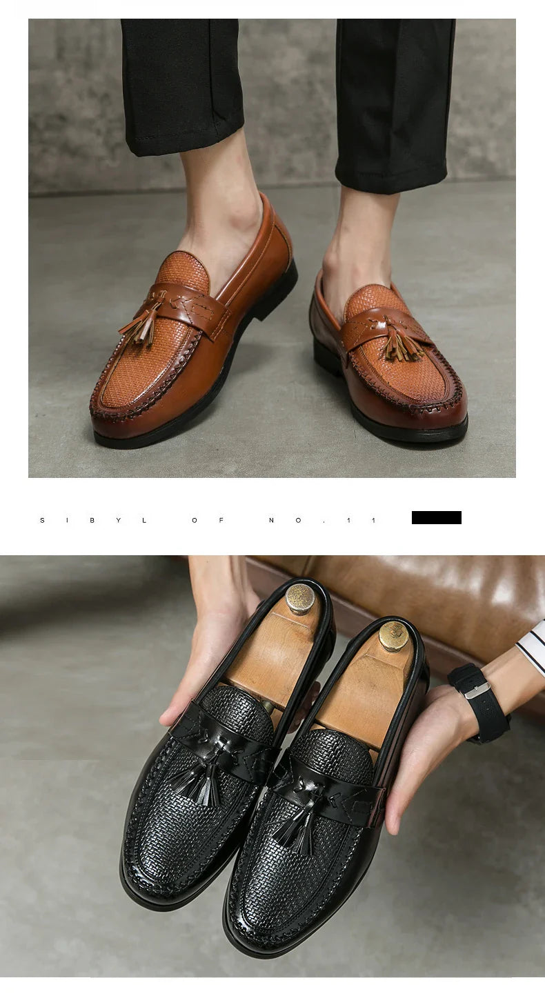 Men's Dress Shoes High Quality Brogues Casual Business Leather Shoes Social Party Leather Loafers Male Tassel Wedding Shoes