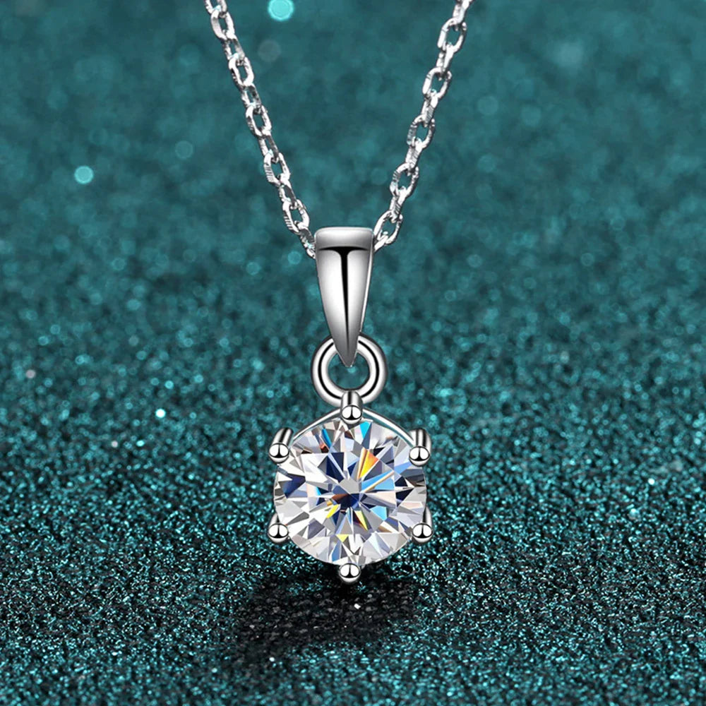1ct 2ct Moissanite Necklace for Women Wedding Jewelry with GRA 925 Sterling Sliver Plated White Gold Diamond Necklace