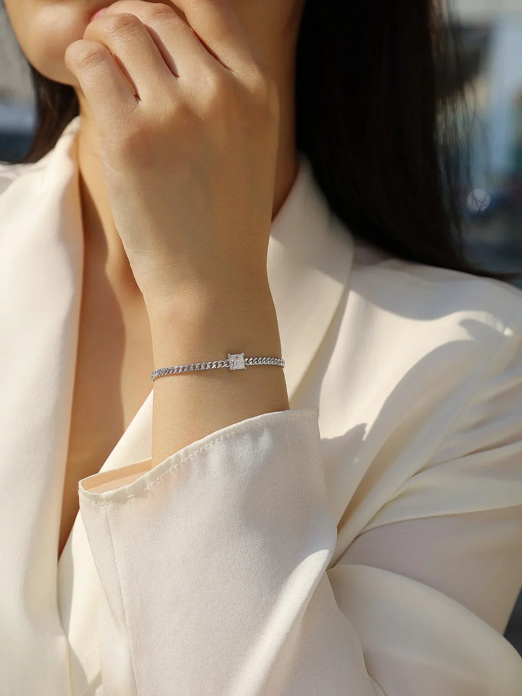 1CT Oval Cut D Color Moissanite Diamond Bracelet for Women 925 Silver Plated 18k Adjustable 16-21cm Cuban Link Bracelets