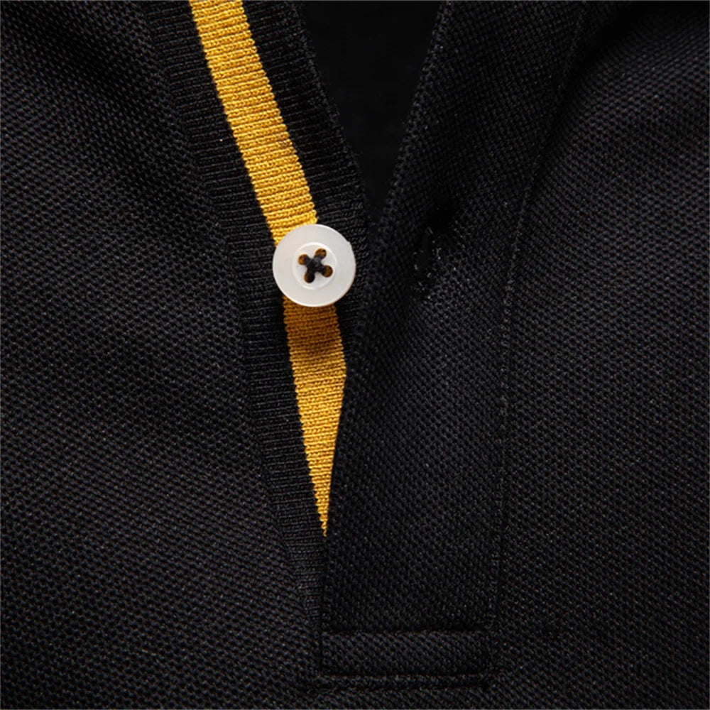 2025 Business Casual Polo Shirt Men Solid Color Long Sleeve Cotton Rich Blend Breathable Polos Male