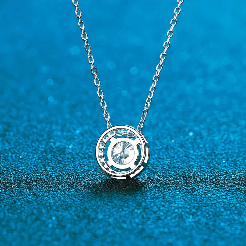 0.3-2.0CT Certified Moissanite Necklace for Women Classic Rond Cut Halo Brilliant Moissanite Pendent 925 Silver Platinum