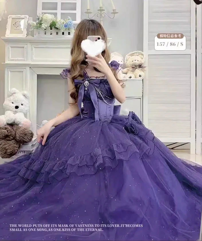 فستان زفاف نسائي بتصميم الزهور الحلوة الأصلي