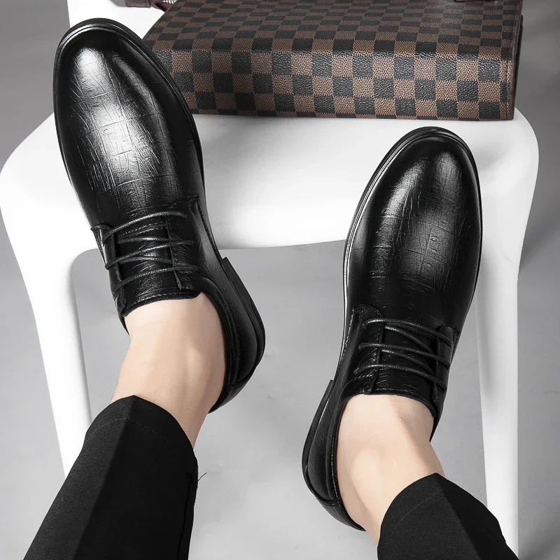 2024 Man Cow Leather Shoes Rubber Sole Casual Men's Shoes Formal Office Business Dress Genuine Leather Oxfords Wedding Shoes