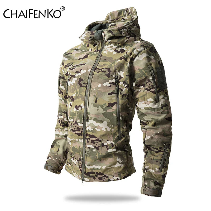 Lurker Shark Skin Soft Shell سترة تكتيكية للرجال، معطف بغطاء للرأس مقاوم للماء من الصوف، ملابس صيد، جاكيت مموه جديد للخريف في الهواء الطلق
