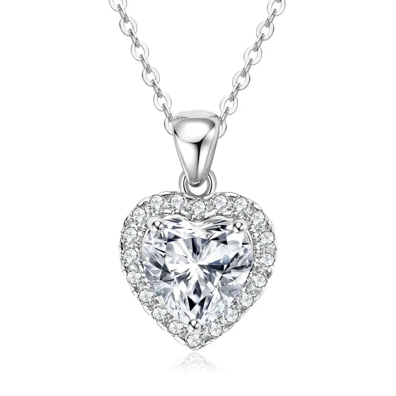 2ct D Color Moissanite Love Heart Pendant Necklaces 925 Sterling Silver Necklace Chains for Women Wedding Jewelry Gift