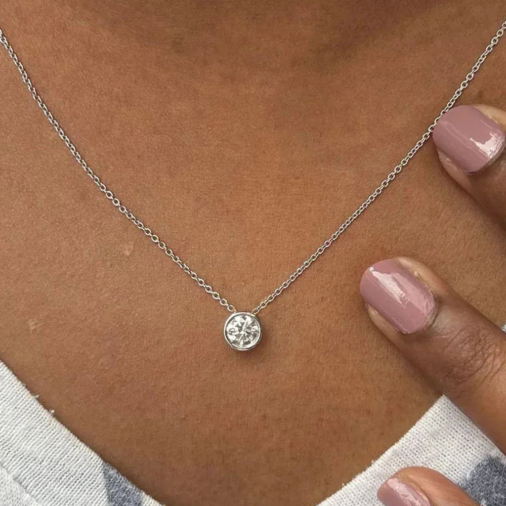 0.5/1/2/3CT Round Bubble Moissanite Pendant Necklaces for Women 925 Silver Bezel Set Solitaire Diamond Necklace with Certificate