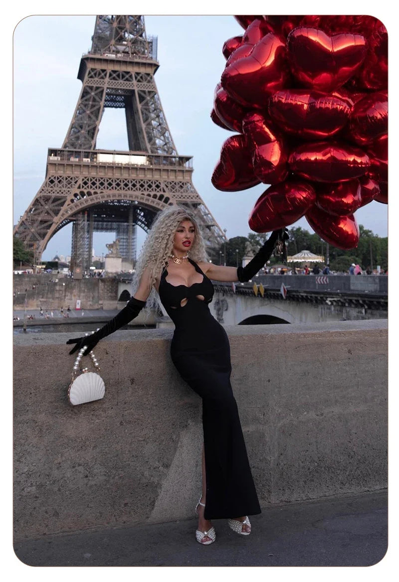 VC Black Halter Elegant Dress For Women 2025 New Summer Evening Party Celebrity Bodycon Long Dress Red Brown Prom Vestido