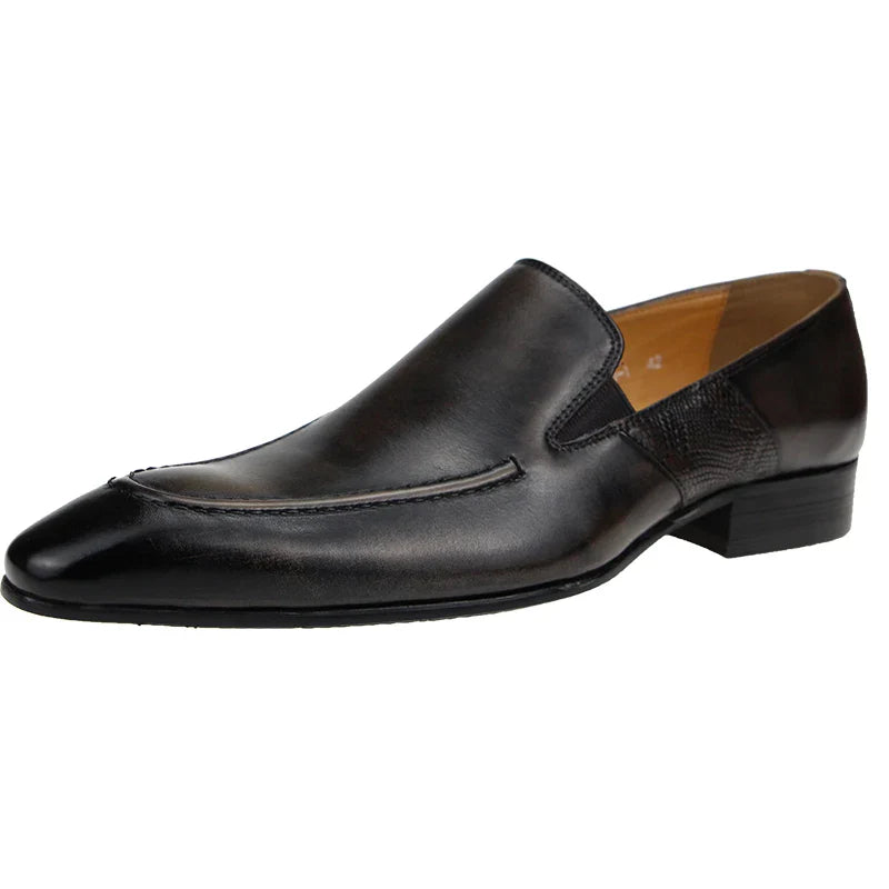 Purely Handmade Genuine Cow Leather Shoes Men's Sapato Social Formal Wedding Dress Shoes Loafers Pointed Toe Stylish Shoe