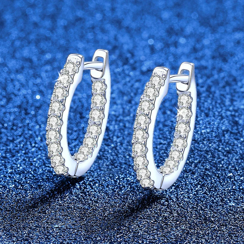 D Color Full Moissanite Hoop Earrings 925 Sterling Sliver with White Gold Plated Earring for Women Sparkling Fine Jewelry
