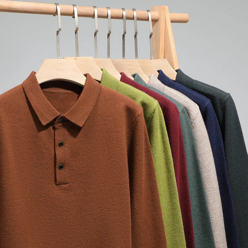 Fashion Autumn And Winter New Cashmere Sweater Men's High Quality Pullover Casual Loose POLO Knitted Bottom Shirt Jacket Shirt