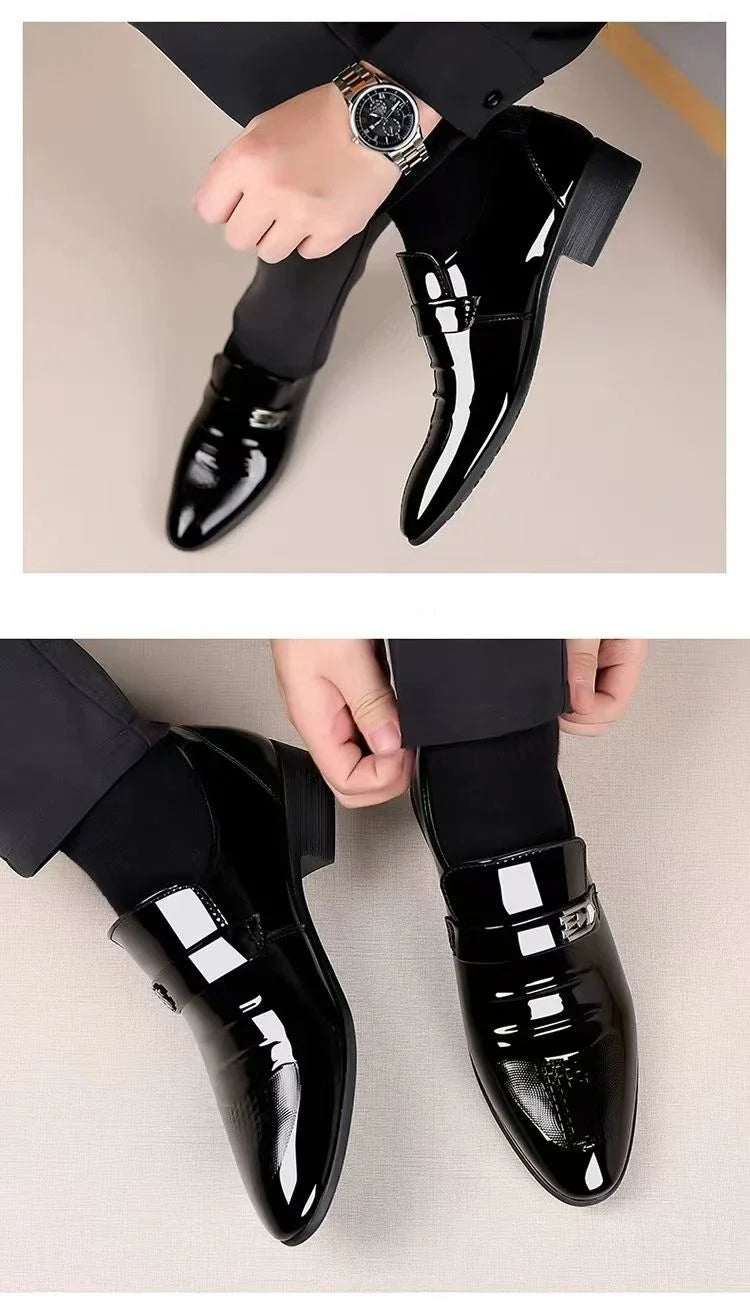 Dress Shoes Man Patent Leather Spring Autumn Bright Upper Pointed Toe Social Shoe for Men Casual 2025 Trend High Quality Fashion