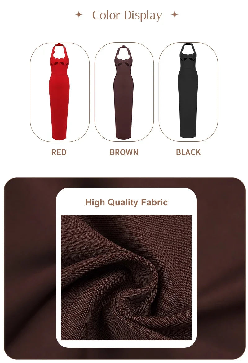 VC Black Halter Elegant Dress For Women 2025 New Summer Evening Party Celebrity Bodycon Long Dress Red Brown Prom Vestido