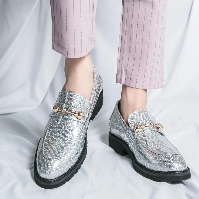 Men's Glossy Leather Shoes European American Luxury Blue High-end Banquet Loafers Commuting Party Dress Formal Shoes Size：38-46