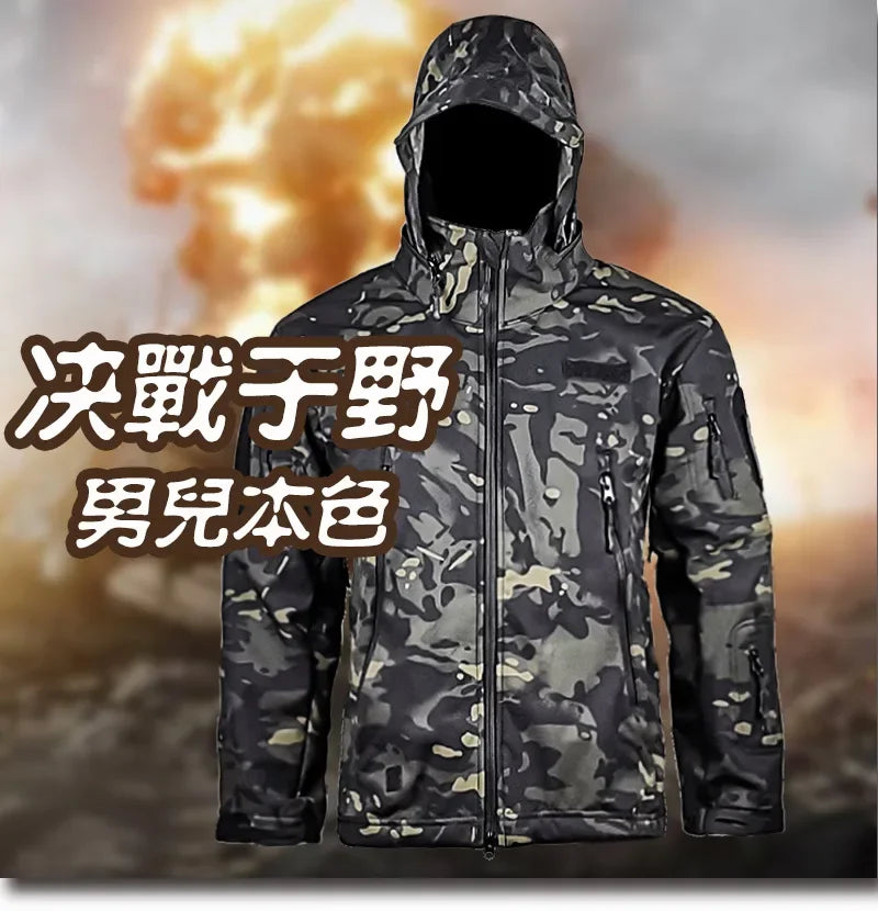 Outdoor Tactical Jacket Men's Stand-up Collar Plush Thickened Soft Shell Jacket Winter Windproof Waterproof Camouflage Coat