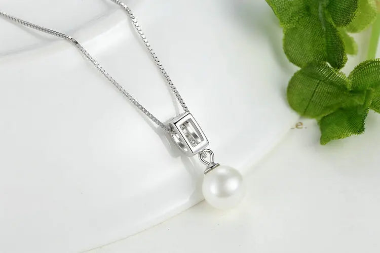 925 Sterling Silver Simulated Pearl Pendant Necklace Long Chain Necklace  Jewelry Wedding Necklace Accessories SCN030