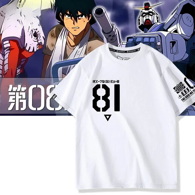 تي شيرت Mobile Suit Gundam 08MS Squad Ez-8 بشعار أنيمي مشترك حول المحيط بأكمام قصيرة للرجال والنساء ملابس صيفية