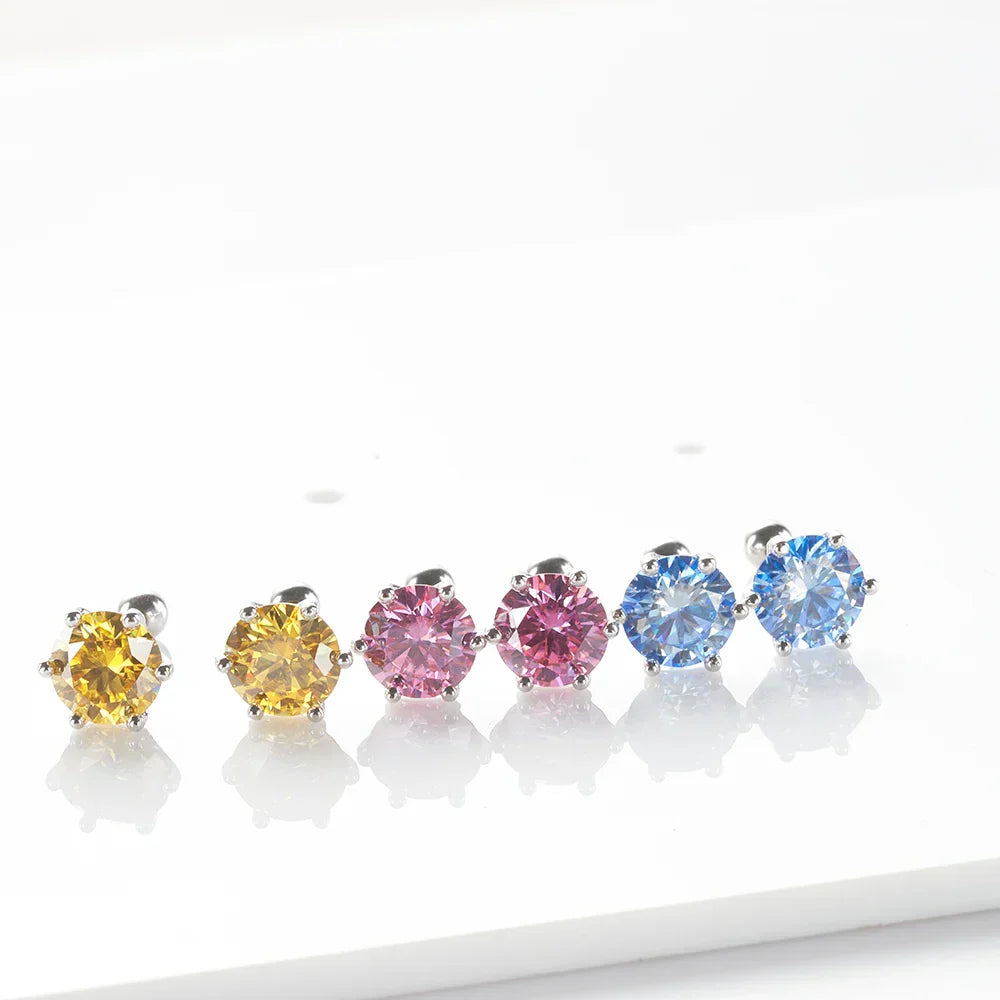 0.5-2ct Moissanite Screw Stud Earrings D Color 925 Sterling Silver Diamond Earrings For Women Wedding Fine Jewelry