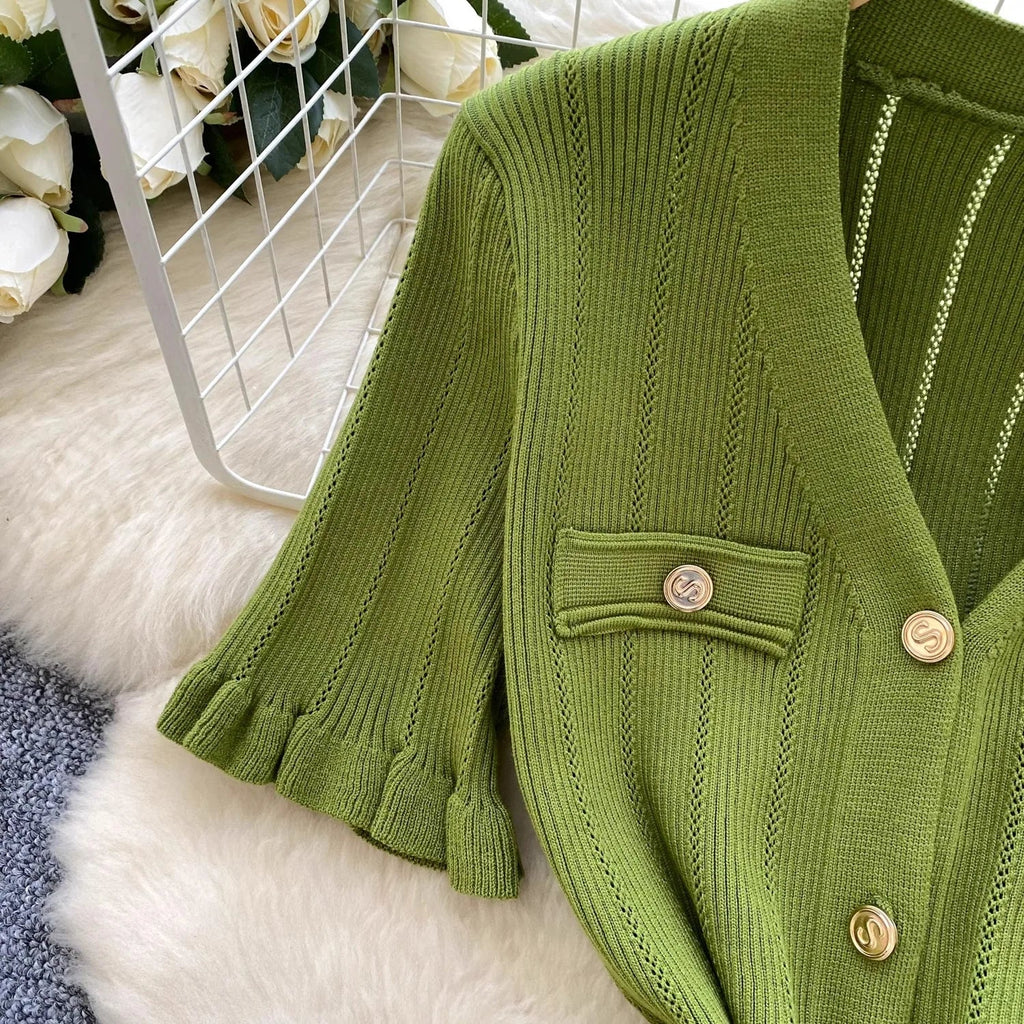 Brand Fashion Vintage Knitted Long Dress Spring Summer Women Elegant V-neck Ruffled Bodycon Sweater Dress Party Vestido