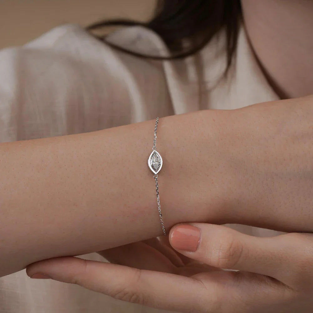 Bezel Setting 1/2CT Pear Marquise Emerald Cut Moissanite Solitaire Link Bracelet Women 925 Silver Diamond Party Wrist Chain