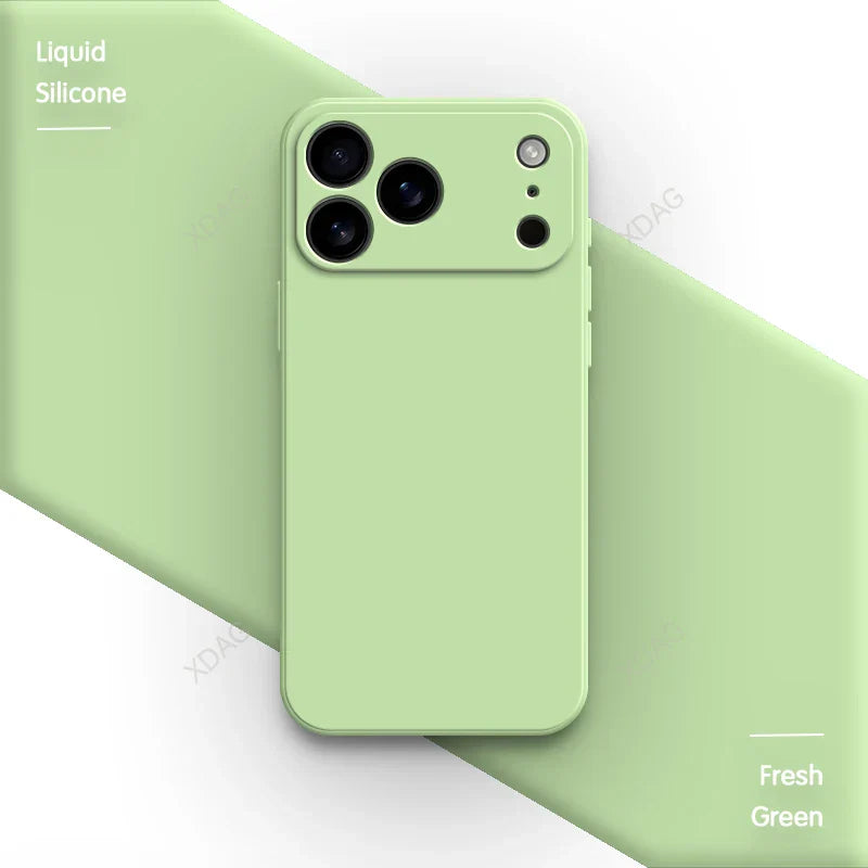 جراب هاتف أصلي من السيليكون السائل لهاتف iPhone 17 Pro Max Air 17Pro 17Max 5G بحافة مستقيمة وحماية للعدسة غطاء خلفي ناعم أساسي