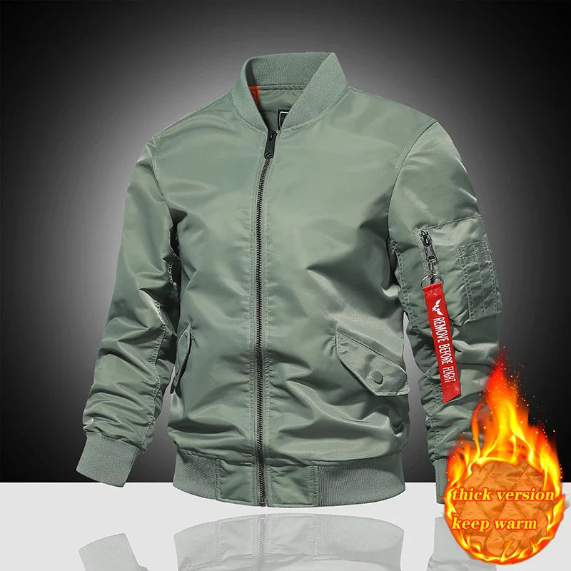 Spring and Autumn Winter Air Force MA1 Pilot Jacket Men's Solid Color Baseball Jacket Casual Thick Windproof Warm Cotton Jacket
