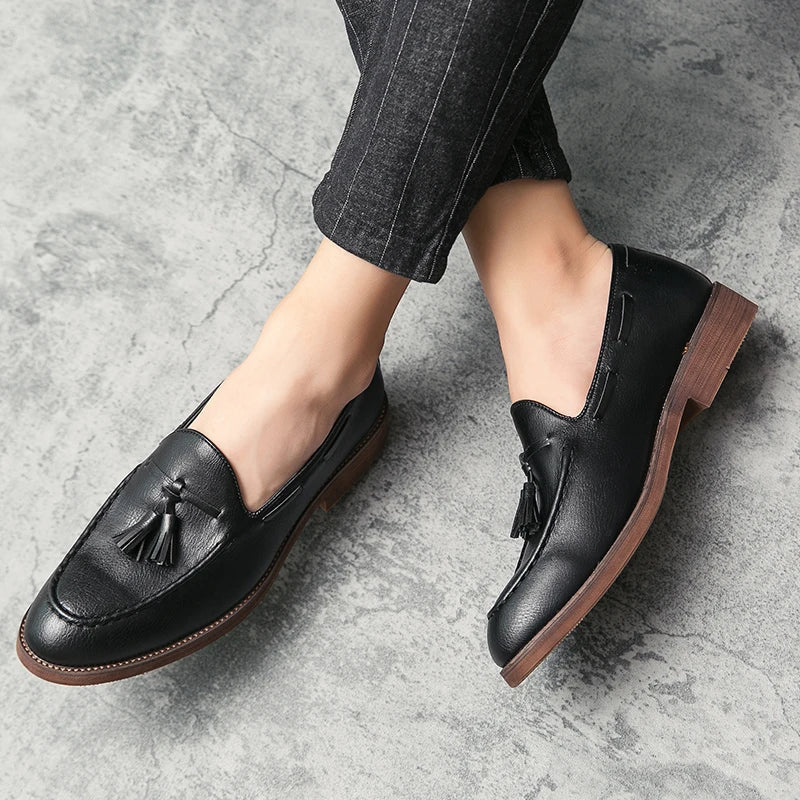 Men Small Fringe Loafers PU Low Heel Business Casual Formal Men Shoes