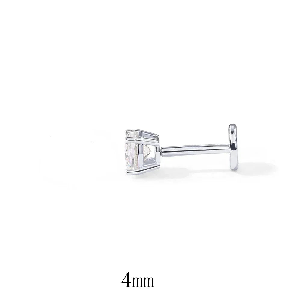 1Piece 925 Sterling Silver Labret Lip Ring Zircon Ear Studs Earrings For Women 2/3/4mm Tragus Cartilage Piercing Jewelry