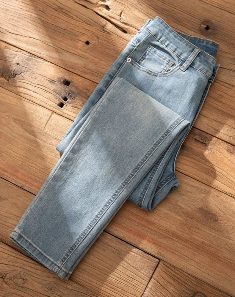 Men's Premium Lightweight Business Stretch Denim Pants - Versatile Slim Fit Straight Leg Long Trousers for All Seasons