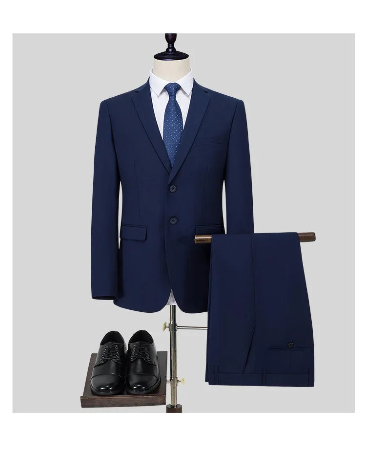 S-8XL Suit (Blazer+ Pants) Men's Fashion Casual Outdoor Gentleman Business Wedding Slim-fit Formal British Style Wedding Suit