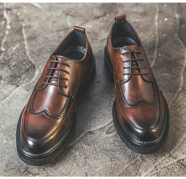 Big Size Men Height Increaseing Dress Brogue Shoes Gentleman Suit Elevator Shoes Oxford Invisible Heel 4/7/9CM Wedding Man Shoes