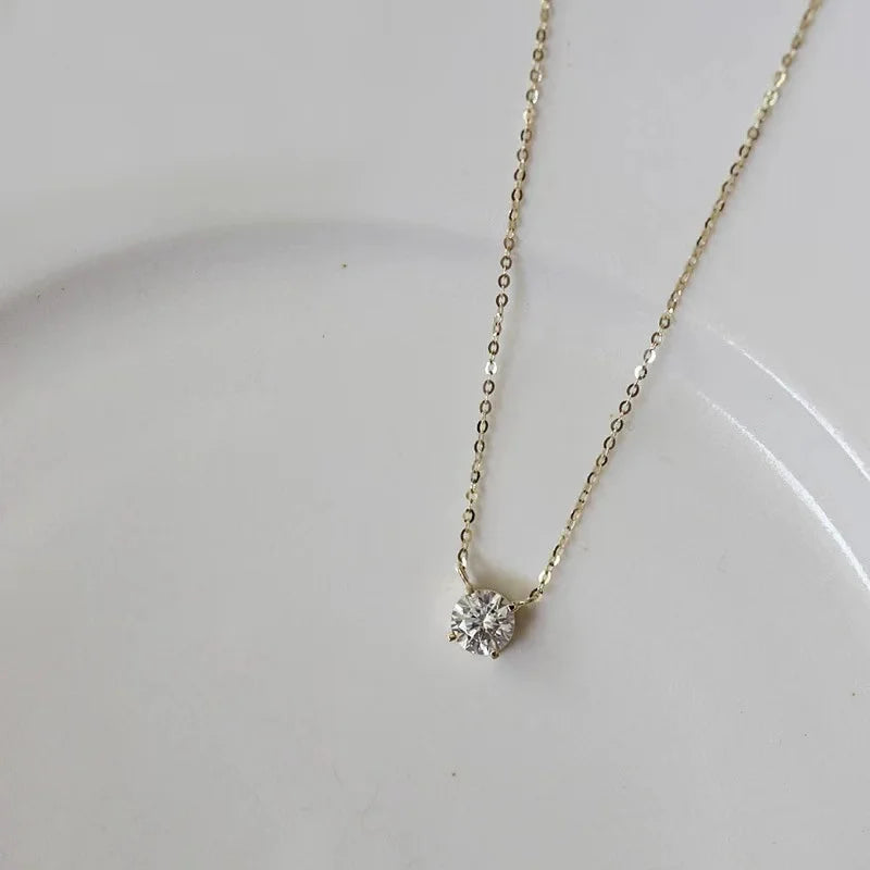 S925 Pure silver 18k gold pendant Multi-functional single diamond necklace with six claws Zircon necklace for women  gift