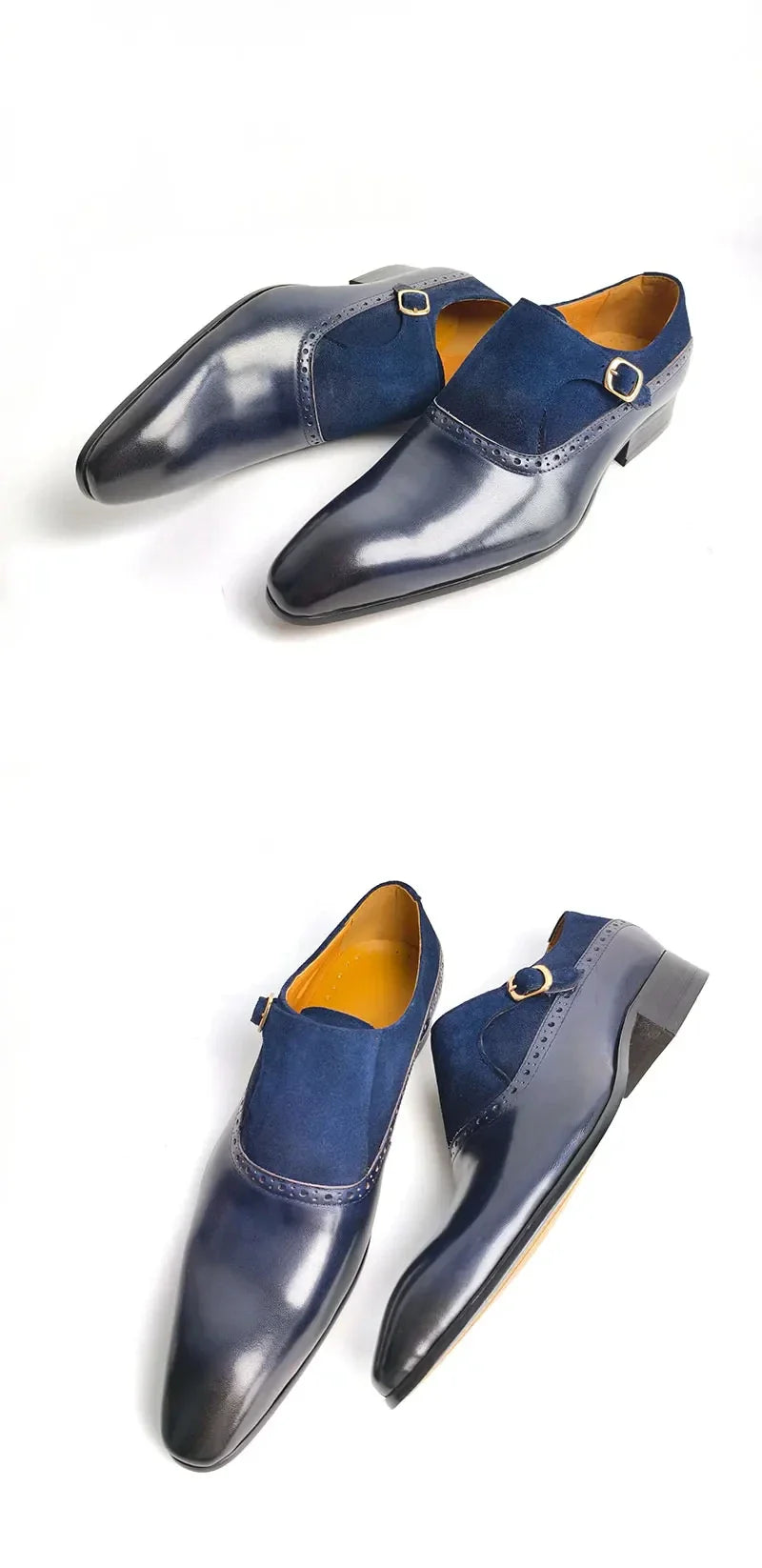 Men's Handmade Cow Suede&Leather Loafers Slip-On Comfortable Casual Shoes for Office,Wedding Non-Slip Sole, Solid Pattern Design
